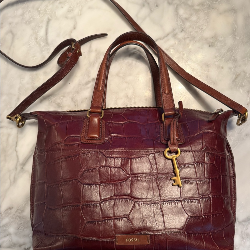 Fossil Women's Croc-Embossed Satchel
